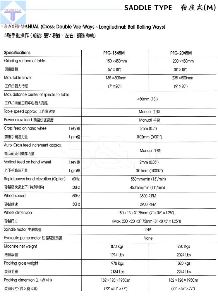 thông số Máy mài phẳng PFG-1545M