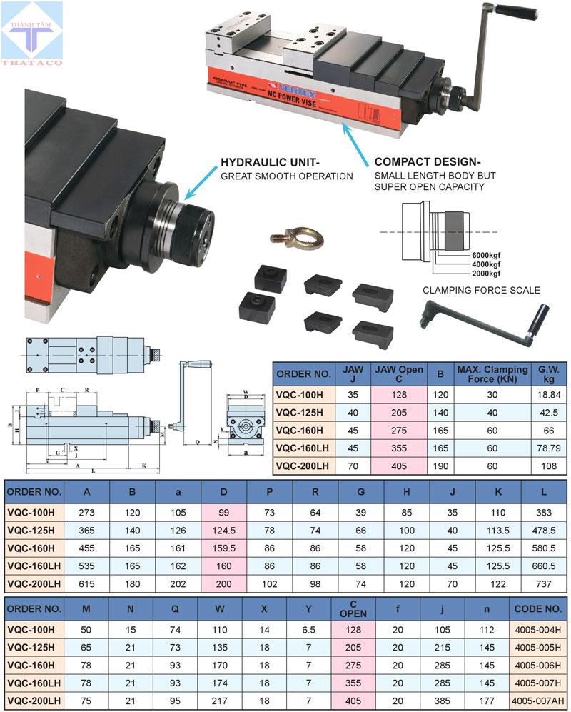 thông số Ê Tô Thủy Lực VQC-H