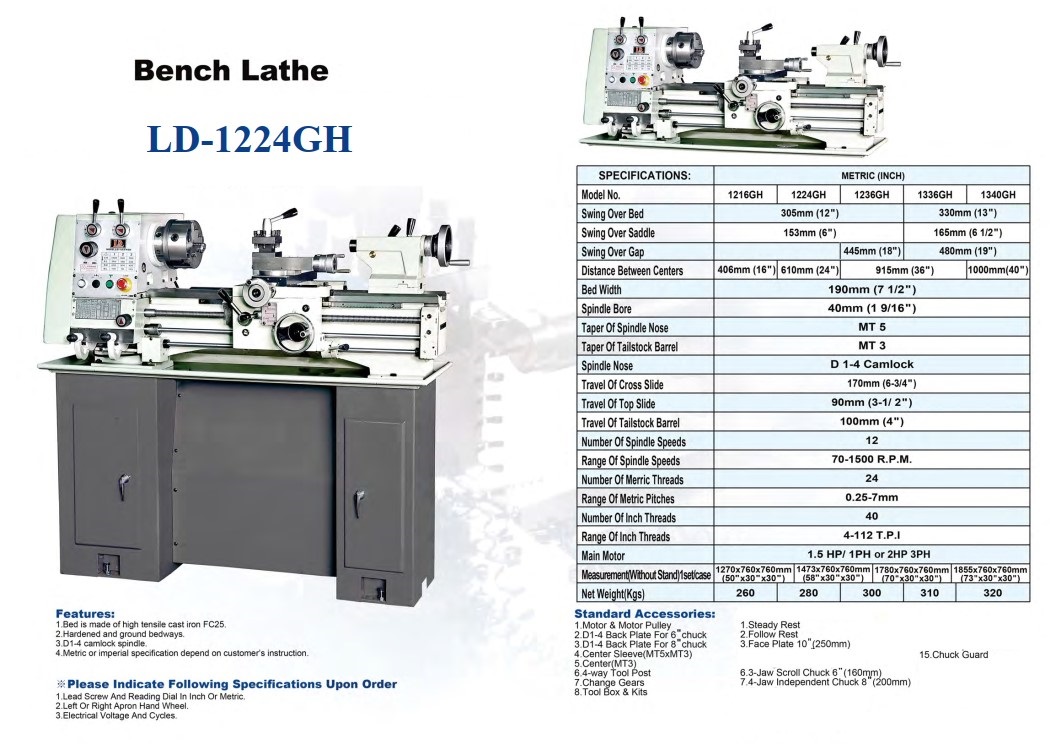 thông số Máy Tiện Vạn Năng Cao Tốc Chính Xác LD 1224gh