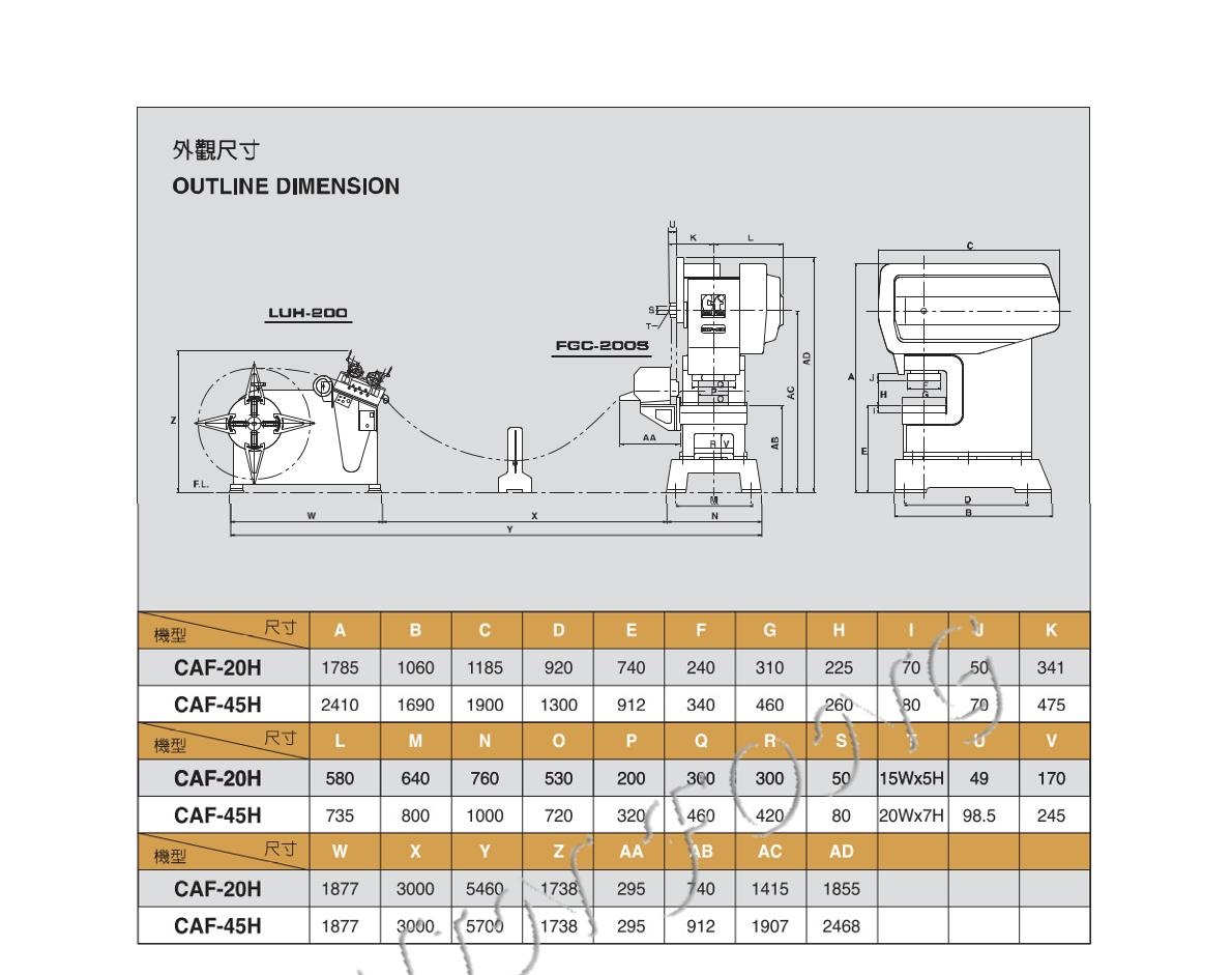 kích thước Máy Dập Cao Tốc Chính Xác CAF Series