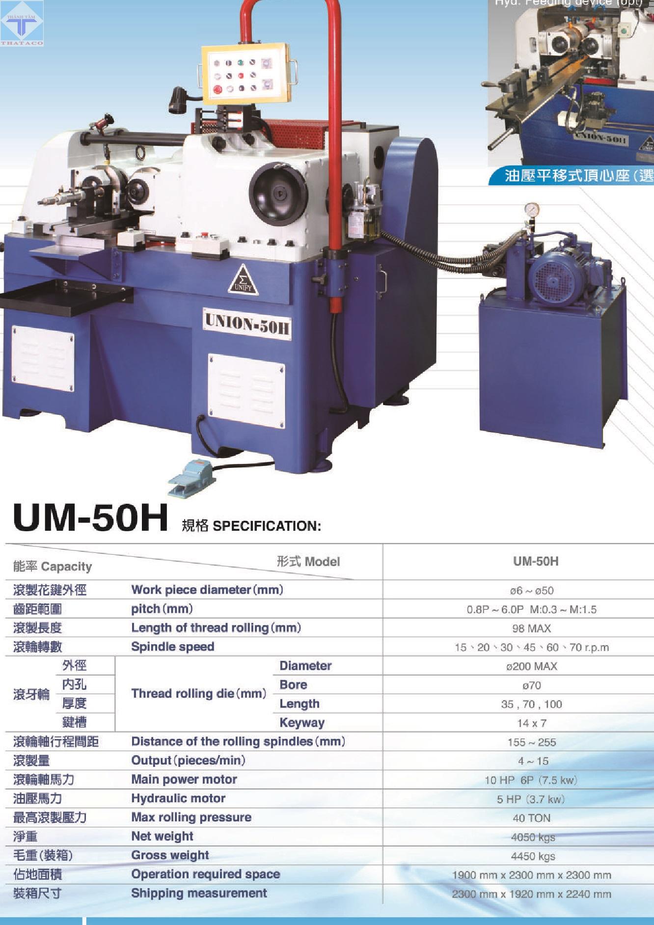 Thông số Máy Cán Ren Unify UM-50H